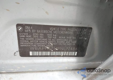 2009 BMW 328I из США, поврежденный, VIN WBAPH57519NL77486